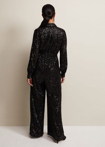 Phase Eight Petite Alessandra Sequin Jumpsuit Black Australia | PD6458372